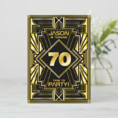 Invitation 70e anniversaire Art Déco Gold Black Great Gatsby (Debout devant)