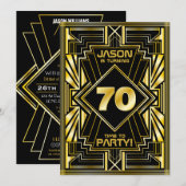 Invitation 70e anniversaire Art Déco Gold Black Great Gatsby (Devant / Derrière)
