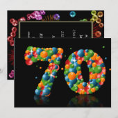 Invitation 70e anniversaire, avec bulles et balles (Devant / Derrière)