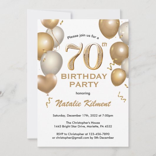 Invitation 70e anniversaire Ballons de Parties scintillant bl (Devant)