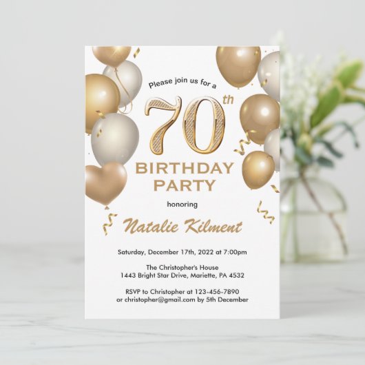 Invitation 70e anniversaire Ballons de Parties scintillant bl (Debout devant)