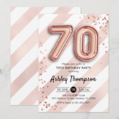 Invitation 70e anniversaire - Ballons Roses en or (Devant / Derrière)