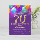 Invitation 70e anniversaire Ballons violets et dorés (Debout devant)
