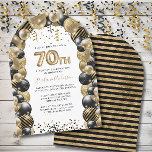 Invitation 70e Anniversaire Balloon Gold Black Sparkle