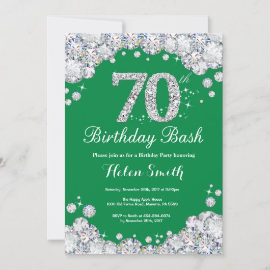 Invitation 70e anniversaire Bash Green et Silver Diamond (Devant)