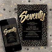 Invitation 70e anniversaire Black Gold Confetti