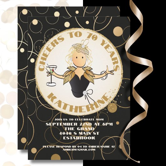 Invitation 70e anniversaire Black Gold Parties scintillant Fa