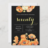 Invitation 70e anniversaire Black Script Orange Floral Party (Devant)