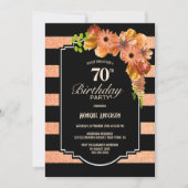 Invitation 70e anniversaire Black Striped Coral Fête Florale (Devant)
