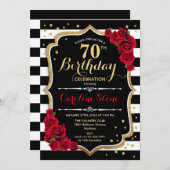 Invitation 70e anniversaire Black White Stripes Ro (Devant / Derrière)