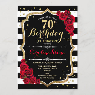 Invitation 70e anniversaire Black White Stripes Ro