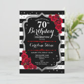 Invitation 70e anniversaire Black White Stripes Ro (Debout devant)