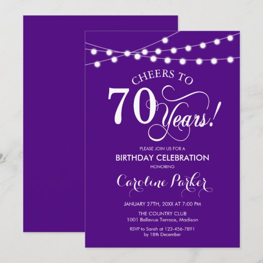 Invitation 70e anniversaire - Blanc pourpre (Devant / Derrière)