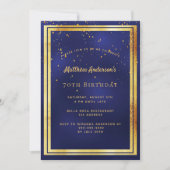 Invitation 70e anniversaire bleu confetti arroser (Devant)