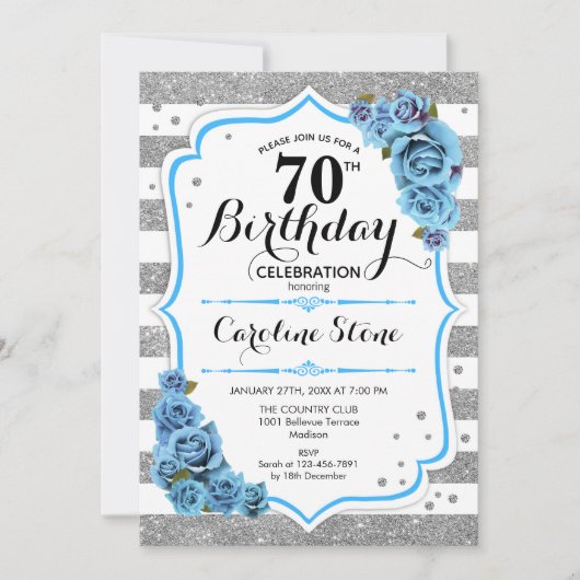 Invitation 70e anniversaire - Bleu Silver White Stripes (Devant)