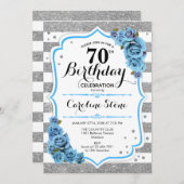 Invitation 70e anniversaire - Bleu Silver White Stripes (Devant / Derrière)