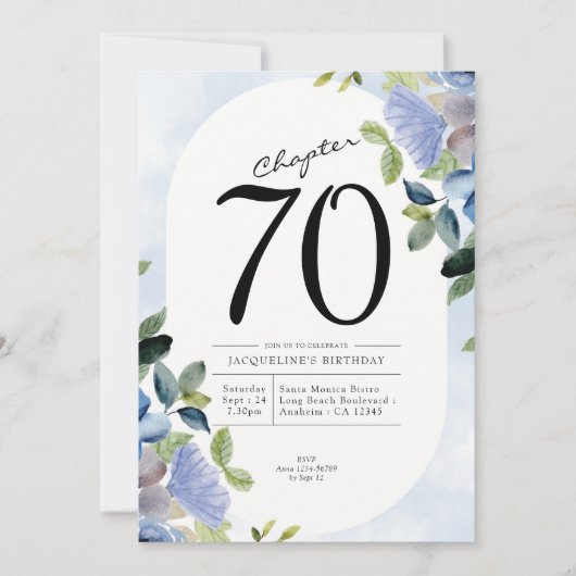 Invitation 70e anniversaire Blue Floral (Devant)
