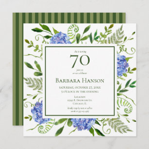 Invitation 70e anniversaire Blue Hydrangeas