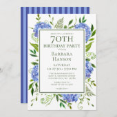 Invitation 70e anniversaire Blue Hydrangeas Surprise Party (Devant / Derrière)