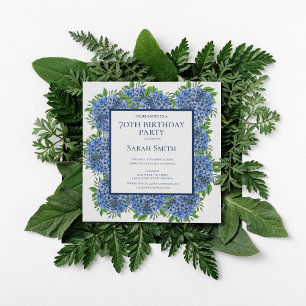 Invitation 70e anniversaire Blue Hydrangeas Watercolor Party 