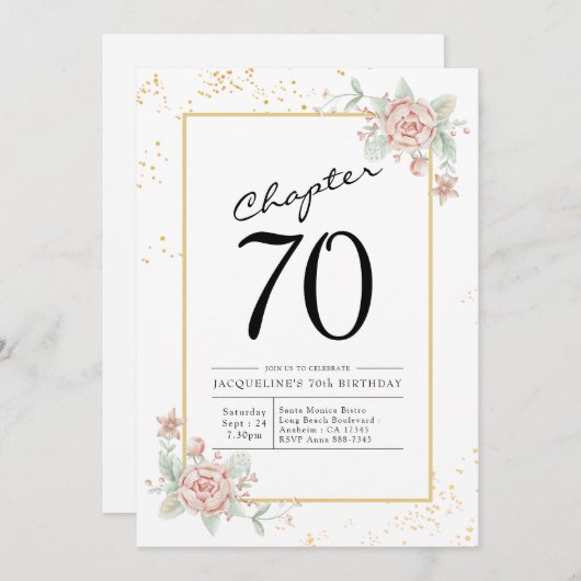 Invitation 70e anniversaire Blush Floral (Devant / Derrière)