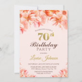 Invitation 70e anniversaire Blush Pink Gold Floral Party (Devant)