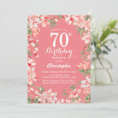 Invitation 70e anniversaire Boho rose fleurs botaniques flora (Debout devant)