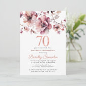 Invitation 70e anniversaire Bourgogne Dusty Blush rose floral (Debout devant)