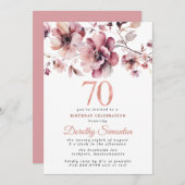Invitation 70e anniversaire Bourgogne Dusty Blush rose floral (Devant / Derrière)