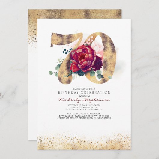 Invitation 70e anniversaire Bourgogne Parties scintillant rou (Devant / Derrière)