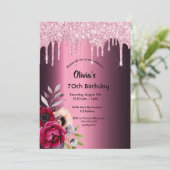 Invitation 70e anniversaire bourgogne rose parties scintillan (Debout devant)