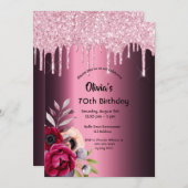 Invitation 70e anniversaire bourgogne rose parties scintillan (Devant / Derrière)