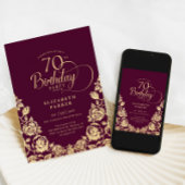 Invitation 70e anniversaire Bourgogne Roses d'or