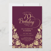 Invitation 70e anniversaire Bourgogne Roses d'or (Devant)