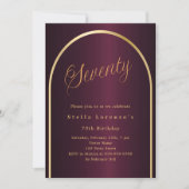 Invitation 70e anniversaire burgundy or arch script élégant (Devant)