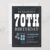 Invitation 70e anniversaire Chalkboard Blue Balloon Rustic Ch (Devant)