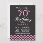 Invitation 70e anniversaire Chevron noir et rose (Devant)