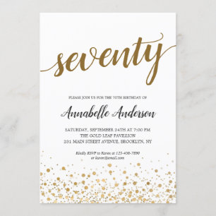 Invitation 70e anniversaire Confetti moderne or Script