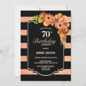 Invitation 70e anniversaire Corail rayé Dîner fleur (Devant)