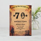 Invitation 70e anniversaire cowboy vieux papier cheval cheval (Debout devant)