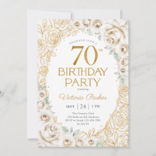 Invitation 70e Anniversaire Crème Or Floral Féminin