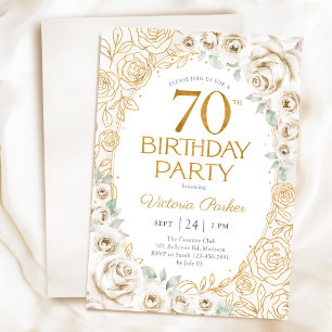Invitation 70e Anniversaire Crème Or Floral Féminin