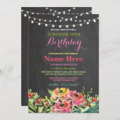 Invitation 70e anniversaire de fête Chalkboard Floral rose In (Devant / Derrière)