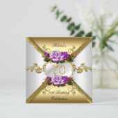 Invitation 70e anniversaire de fête Elégant Roses d'or violet (Debout devant)