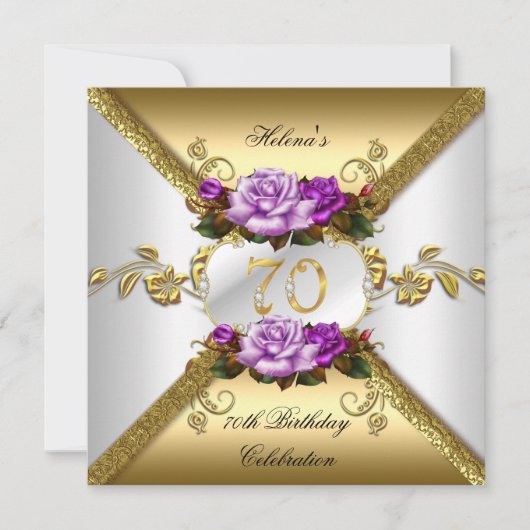 Invitation 70e anniversaire de fête Elégant Roses d'or violet (Devant)