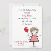 Invitation 70e anniversaire de fête fille avec ballon rouge (Devant)