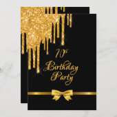 Invitation 70e anniversaire de fête noir or arc parties scint (Devant / Derrière)