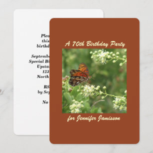 Invitation 70e Anniversaire de fête Papillon orange