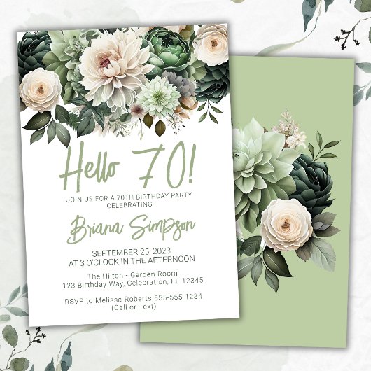 Invitation 70e anniversaire de fête Sage Green Floral