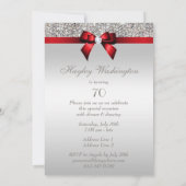 Invitation 70e anniversaire de fête Silver Sequins Red Bow (Dos)